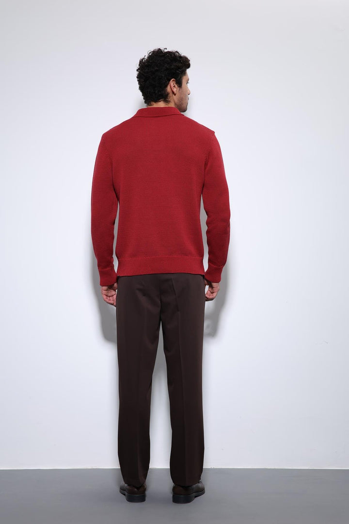 ANT Antioch Red Polo Neck Basic Men's Sweater - Forest