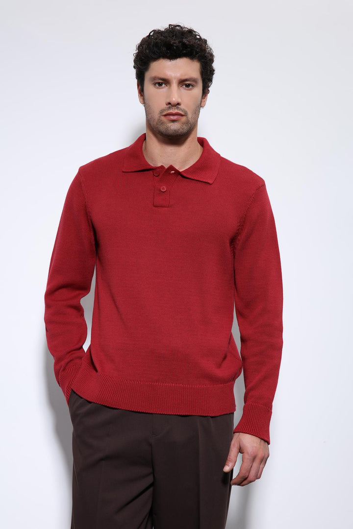 ANT Antioch Red Polo Neck Basic Men's Sweater - Forest