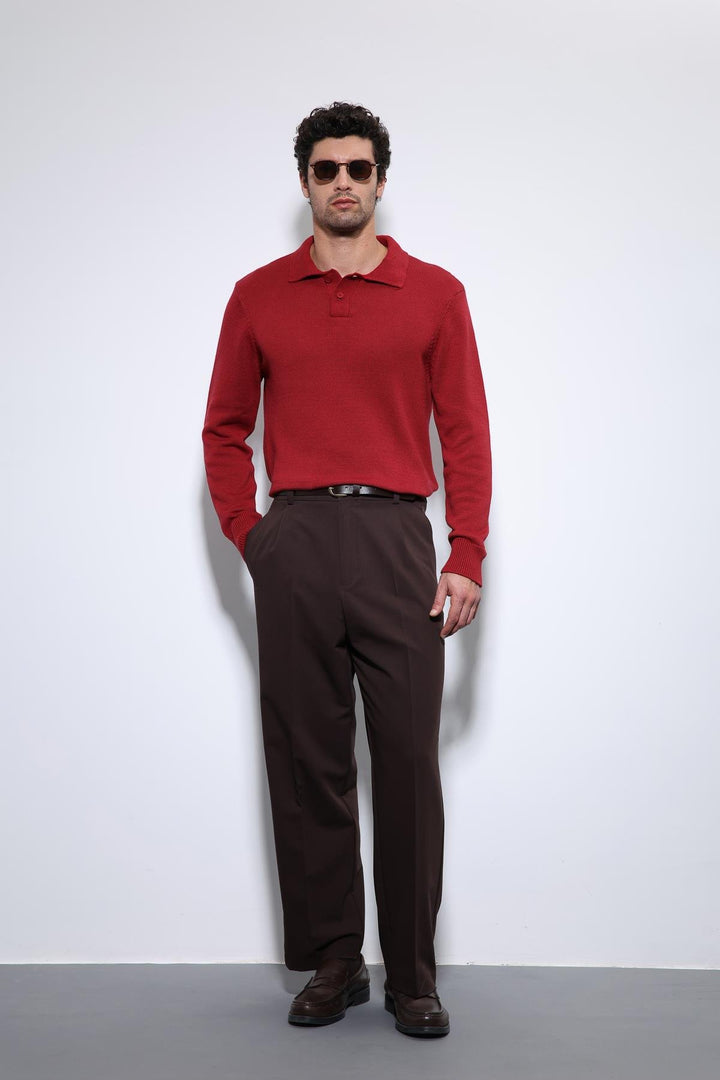 ANT Antioch Red Polo Neck Basic Men's Sweater - Forest