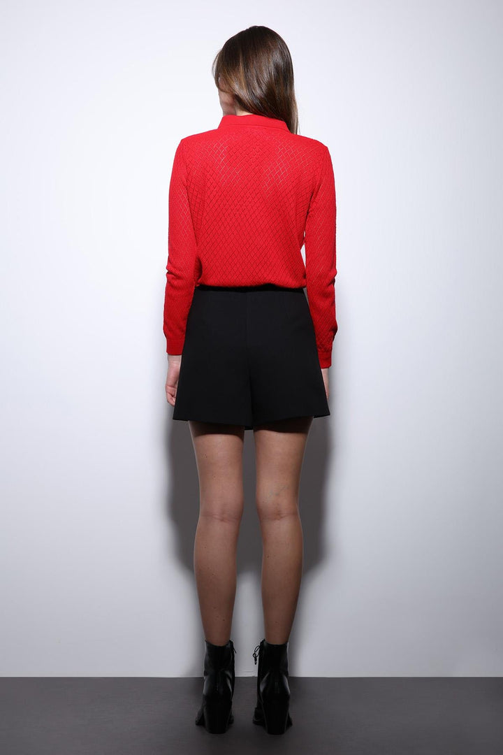 ANT Antioch Red Polo Neck Patterned Knit Women's Sweater - Cwmbran