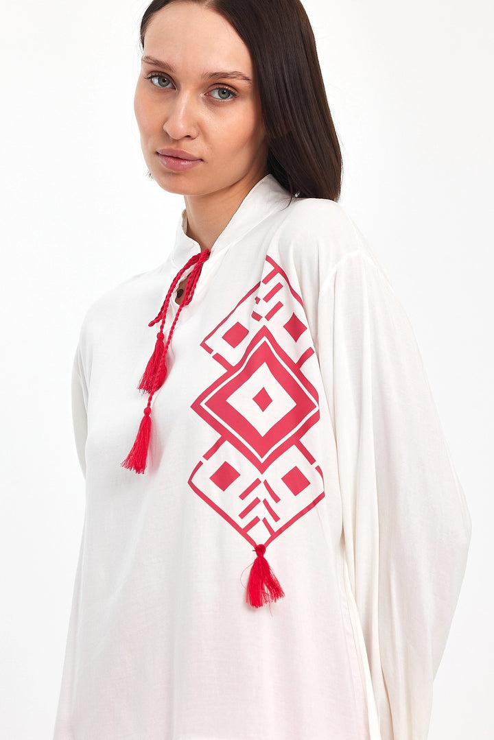 Maxi Boy Red Color Blocked Striped Pants and Long Tunic Top Set BCVL-241021 - Yecla