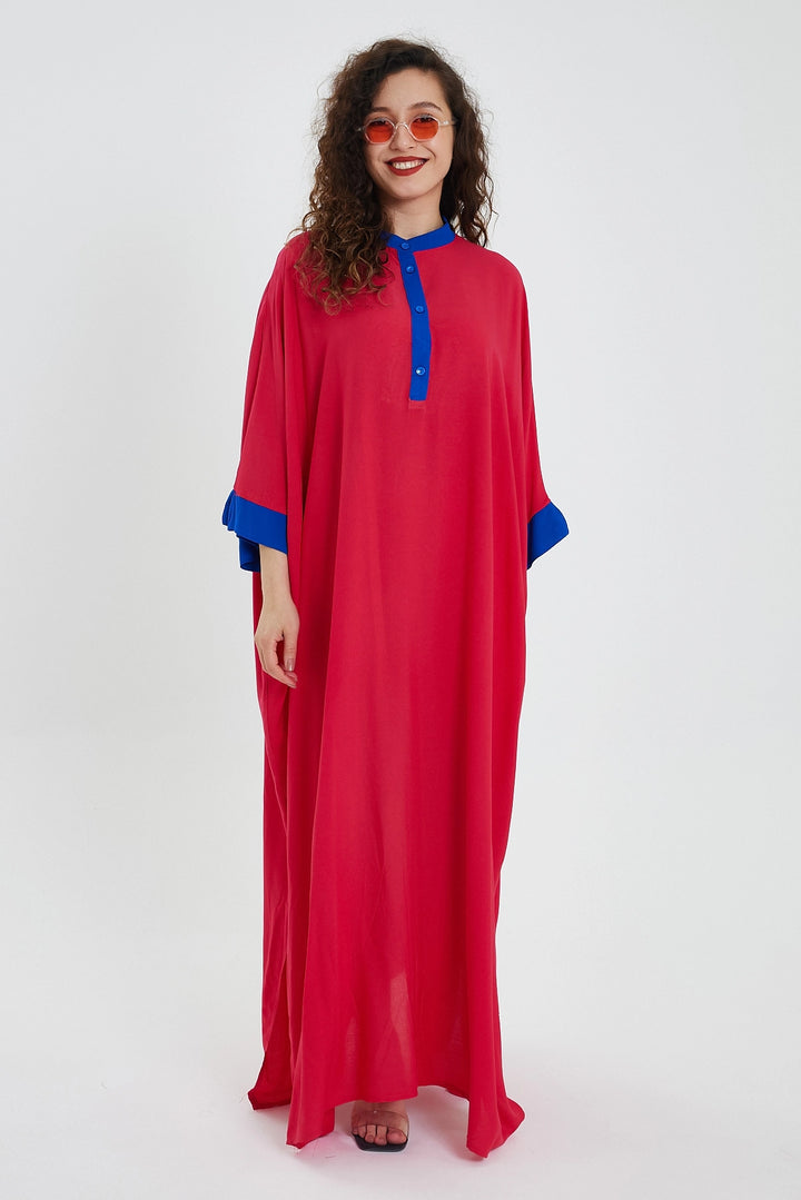 Maxi Boy Red Color Block Long Loose Woven Dress BCVL-24949 - Culiacán