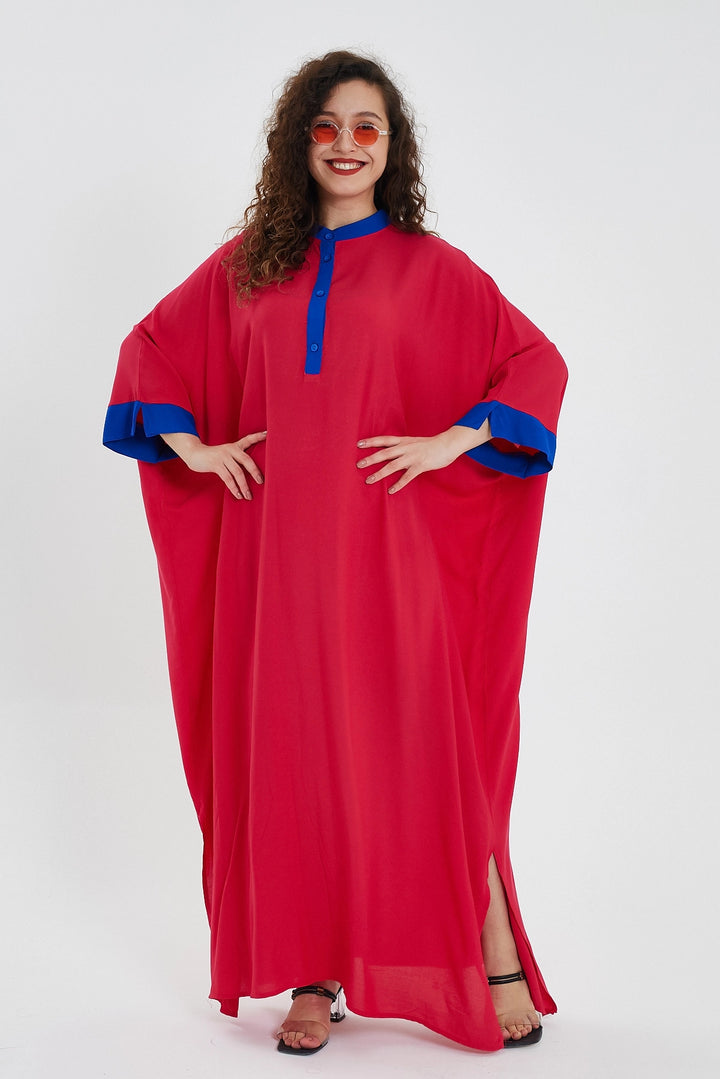 Maxi Boy Red Color Block Long Loose Woven Dress BCVL-24949 - Culiacán