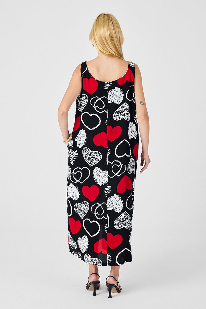 Red-Black Strappy Beaded Detail Loose Dress with Double Pockets Pattern BCVL-254027 - Marhanets