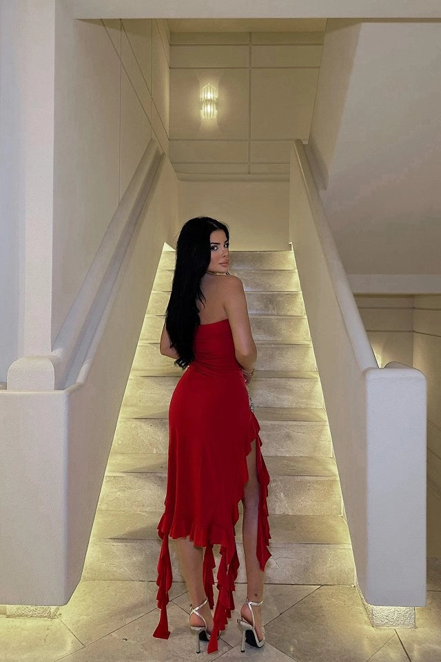 EYY Women Red Strapless Deep Slit Dress - Grande Prairie