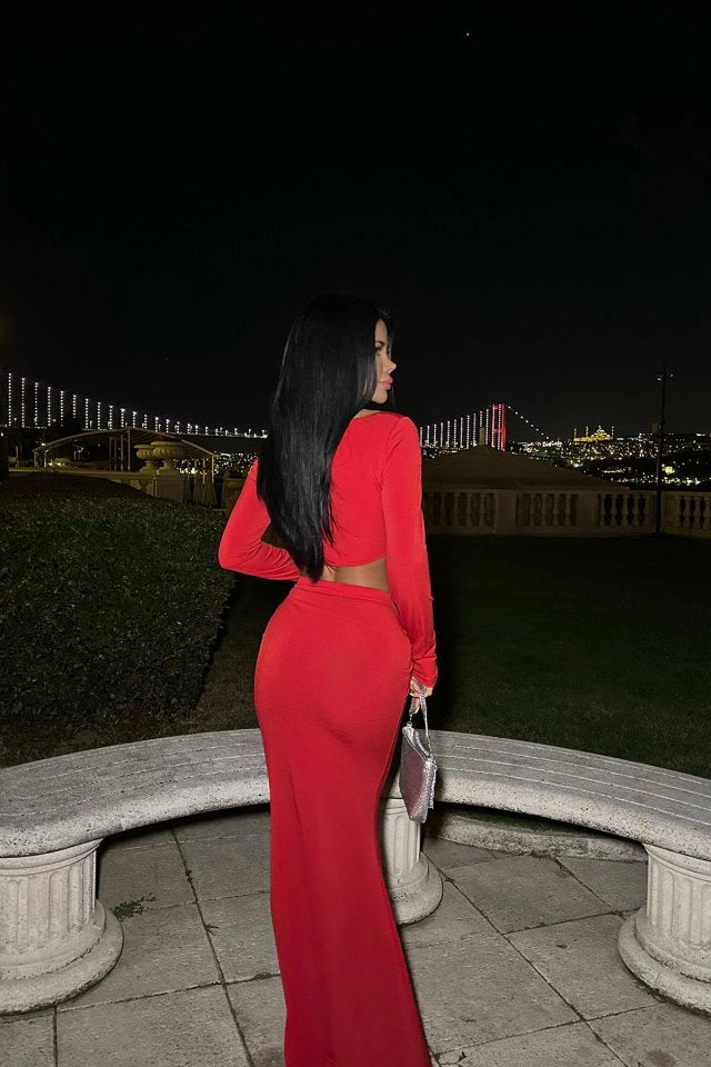 EYY Women Red Stone Detail Skirt Suit - Marino