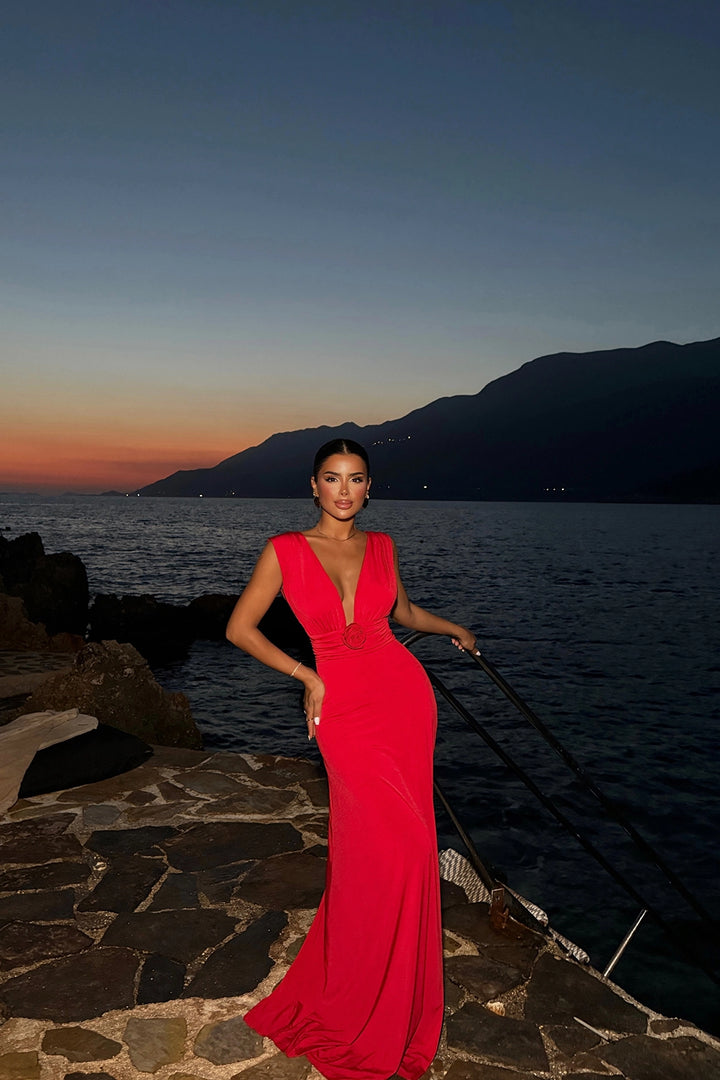 EYY Women Red Isolated Rose Detailed Dress - Montréal
