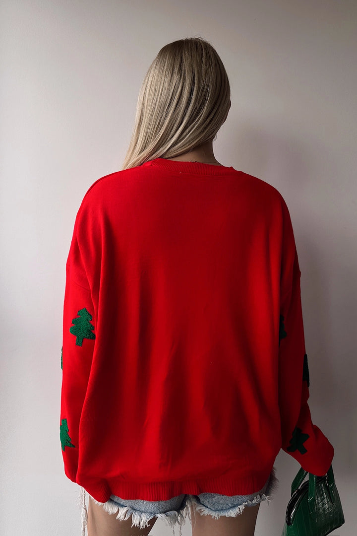 Red Christmas Themed Oversized Sweater BC231051 - Fajardo