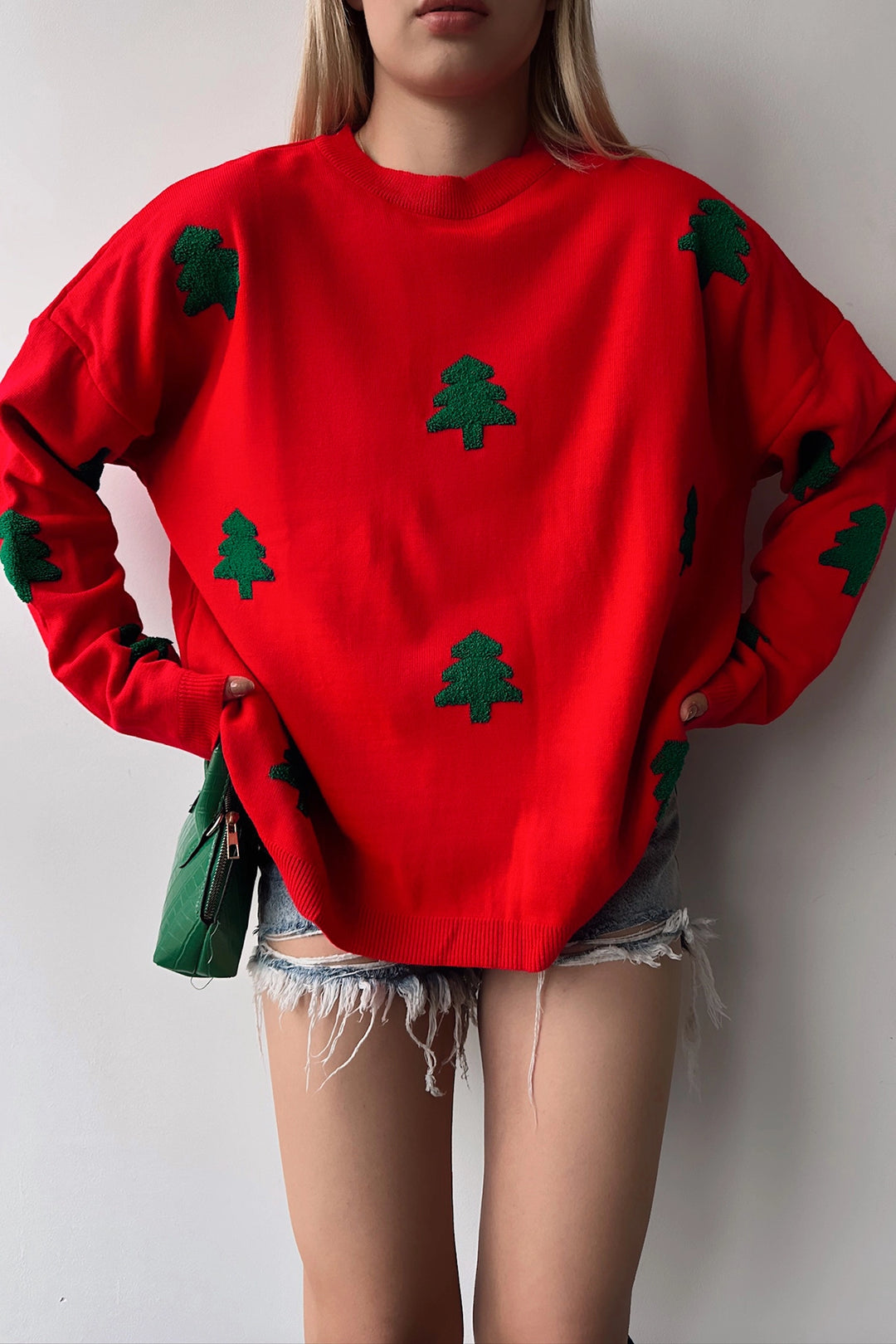 Red Christmas Themed Oversized Sweater BC231051 - Fajardo
