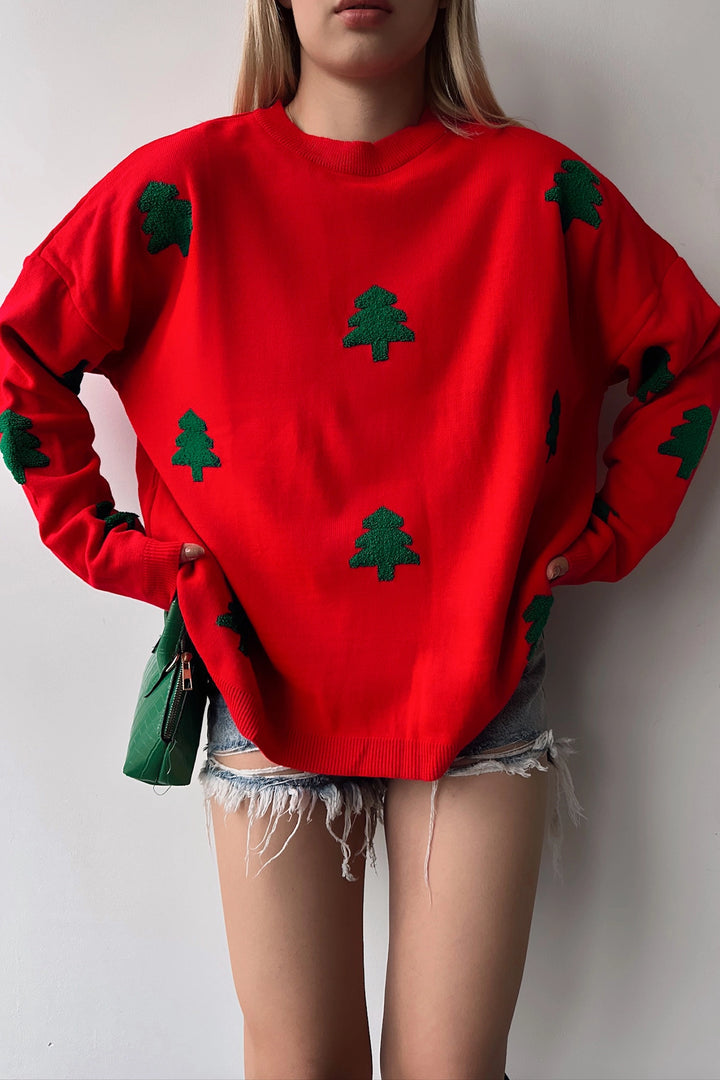 Red Christmas Themed Oversized Sweater BC231051 - Fajardo