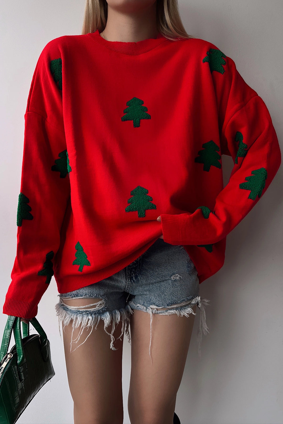 Red Christmas Themed Oversized Sweater BC231051 - Fajardo