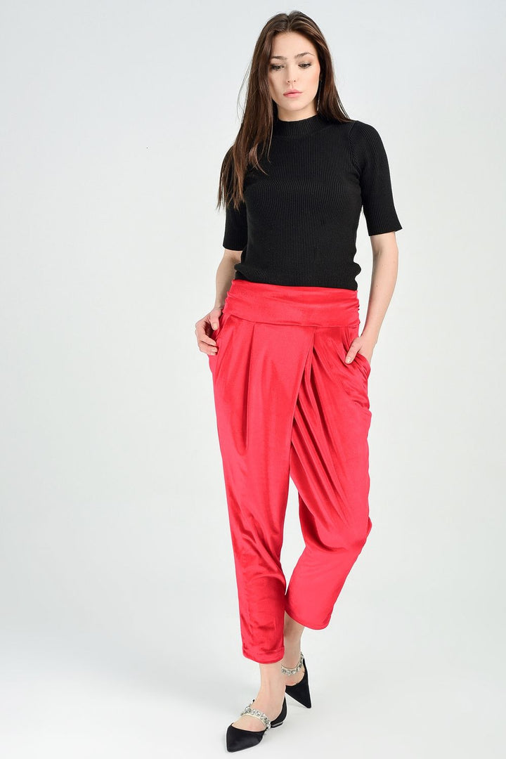 SNS Sense Red High Waisted Velvet Pants - Telde