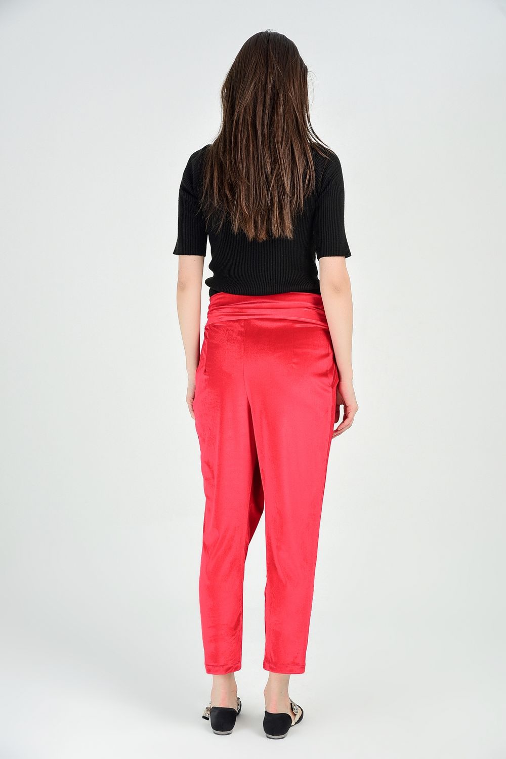 SNS Sense Red High Waisted Velvet Pants - Telde