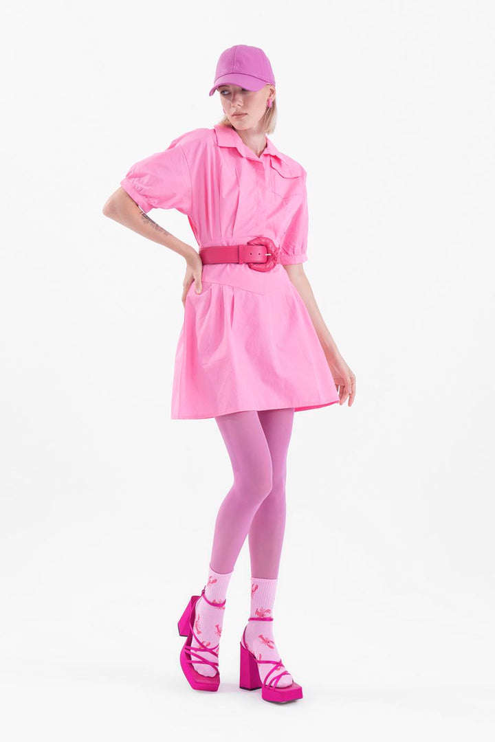 BSL Women Short sleeve shirt collar mini dress - Lárisa