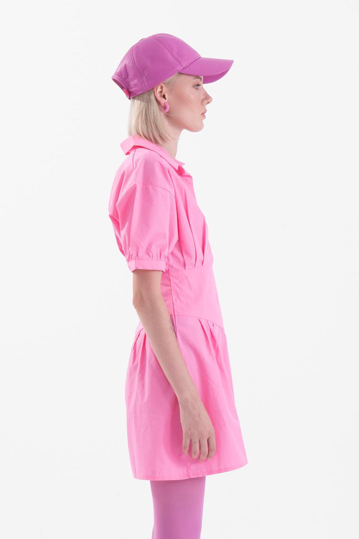 BSL Women Short sleeve shirt collar mini dress - Lárisa