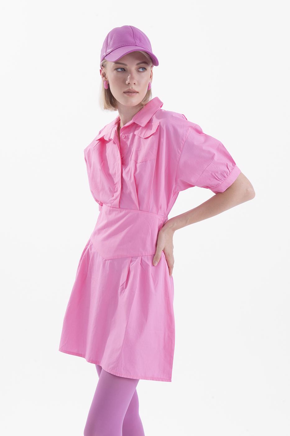 BSL Women Short sleeve shirt collar mini dress - Lárisa