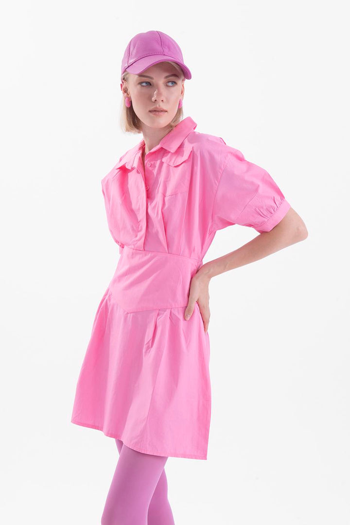 BSL Women Short sleeve shirt collar mini dress - Lárisa