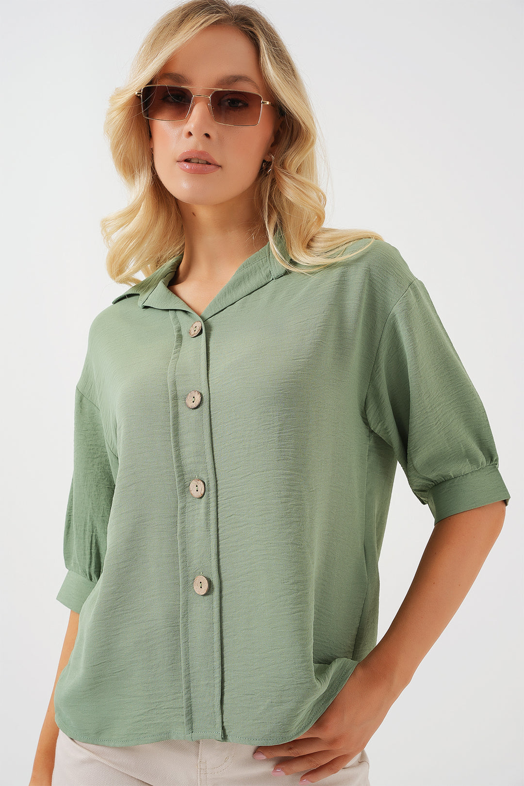 BGD Women Short Sleeve Oversized Linen Shirt 20240 - Chartreuse - Skelmersdale