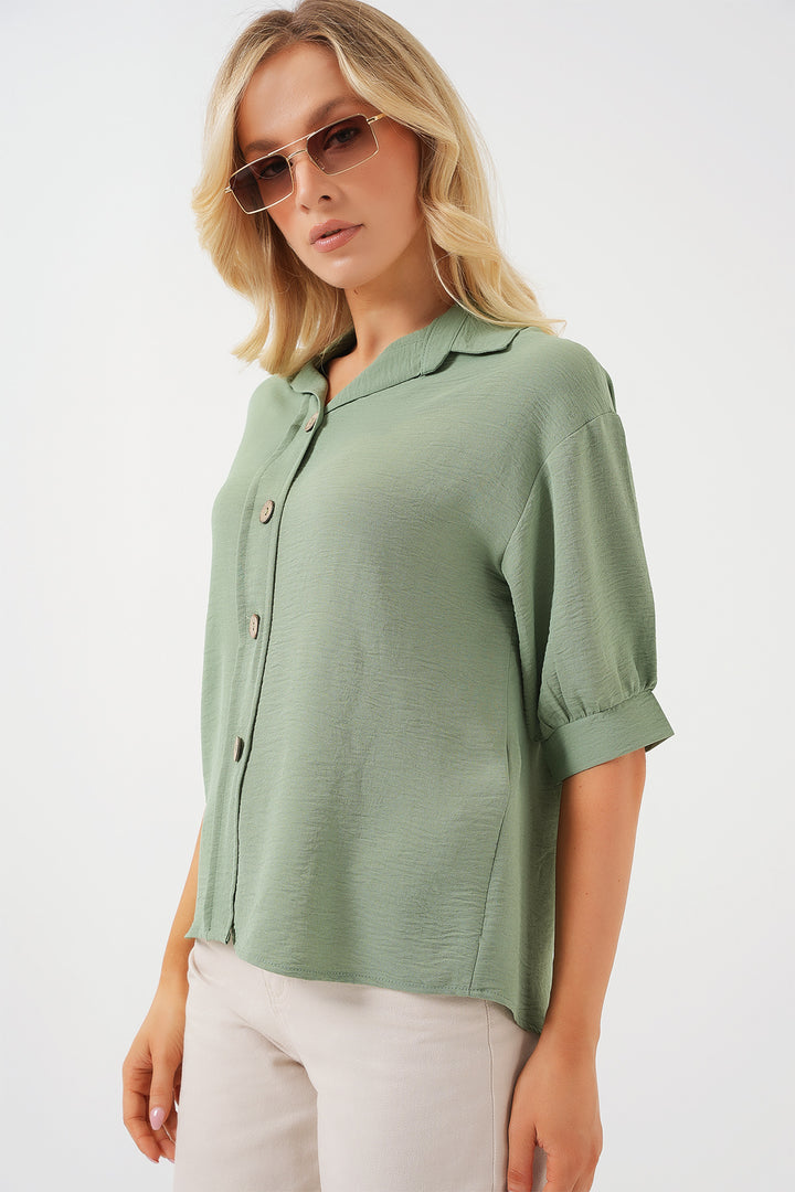 BGD Women Short Sleeve Oversized Linen Shirt 20240 - Chartreuse - Skelmersdale