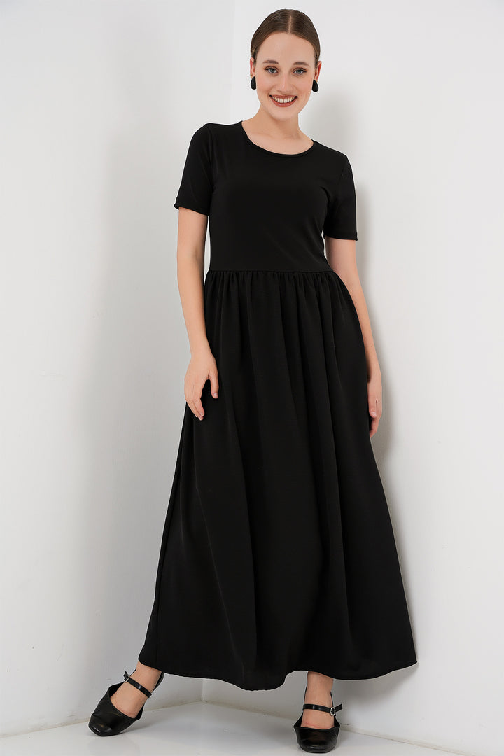 BGD Women Short Sleeve Long Dress 2551 - Black - Wattrelos
