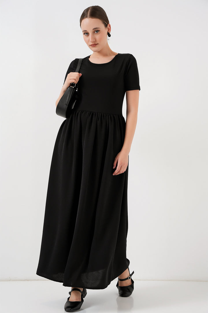 BGD Women Short Sleeve Long Dress 2551 - Black - Wattrelos