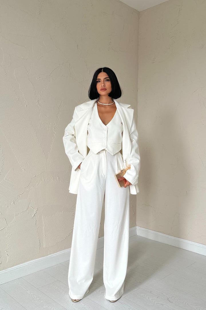 ELS Classy Jacket and Vest and Pants Set - Ecru - Carcassonne