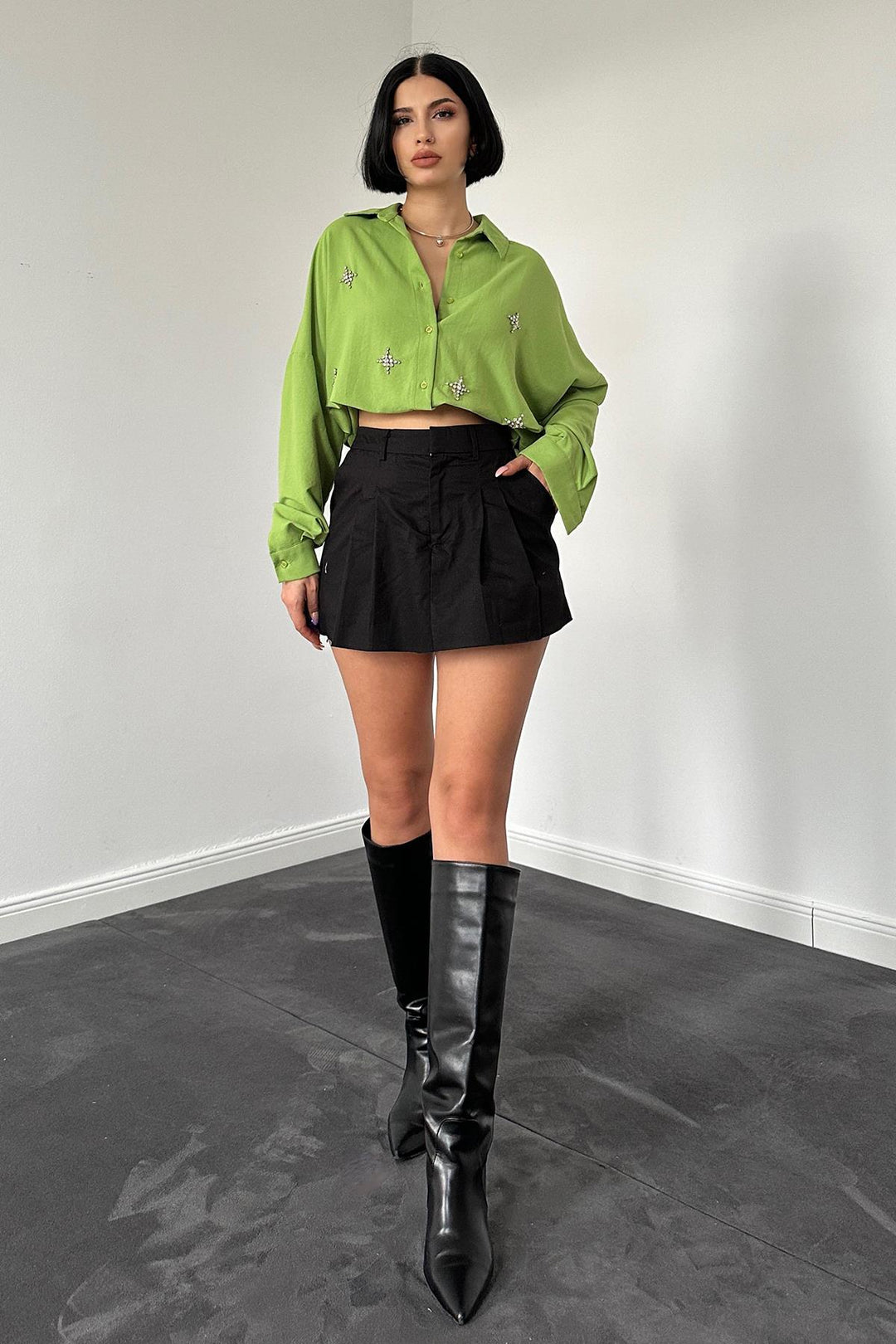 ELS Classic Pattern Embroidered Shirt - Green - Fuquay-Varina