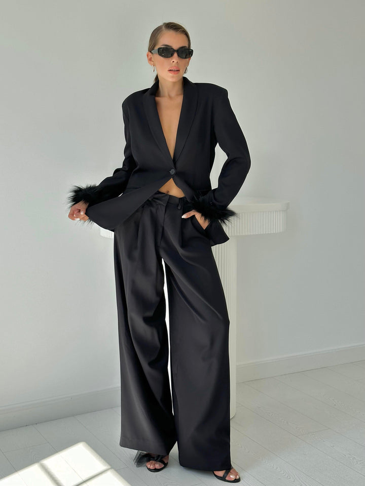 ELS Fuzzy Cuff Jacket & Pants Set - Black - Brantford