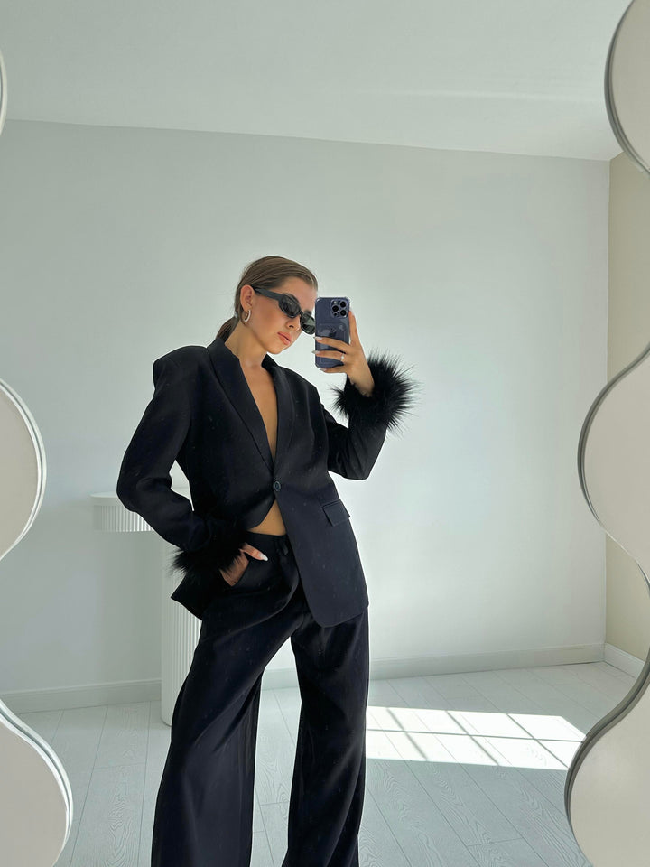 ELS Fuzzy Cuff Jacket & Pants Set - Black - Brantford