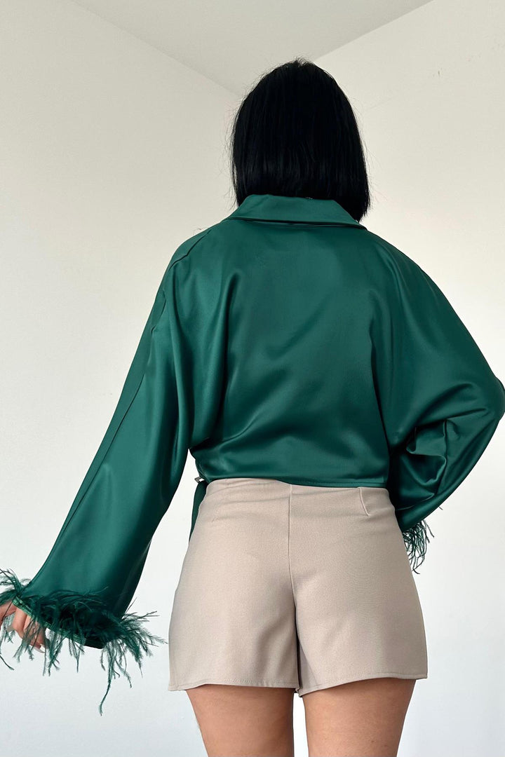 ELS Sleeves Furry Satin Crop - Emerald - Muskegon