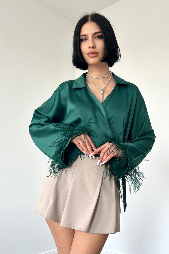 ELS Sleeves Furry Satin Crop - Emerald - Muskegon