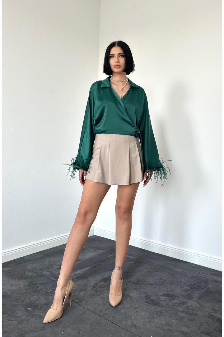 ELS Sleeves Furry Satin Crop - Emerald - Muskegon