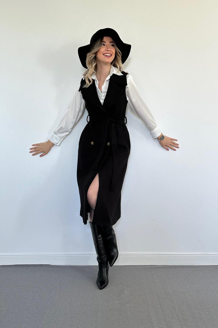 ELS Sleeveless Cashmere Women's Coat - Black - Venray