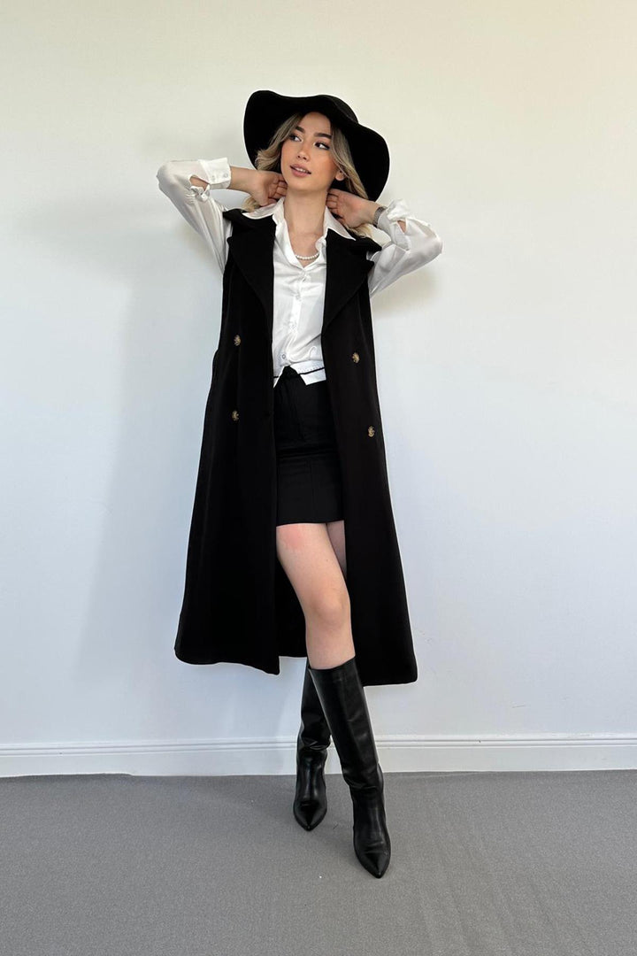ELS Sleeveless Cashmere Women's Coat - Black - Venray