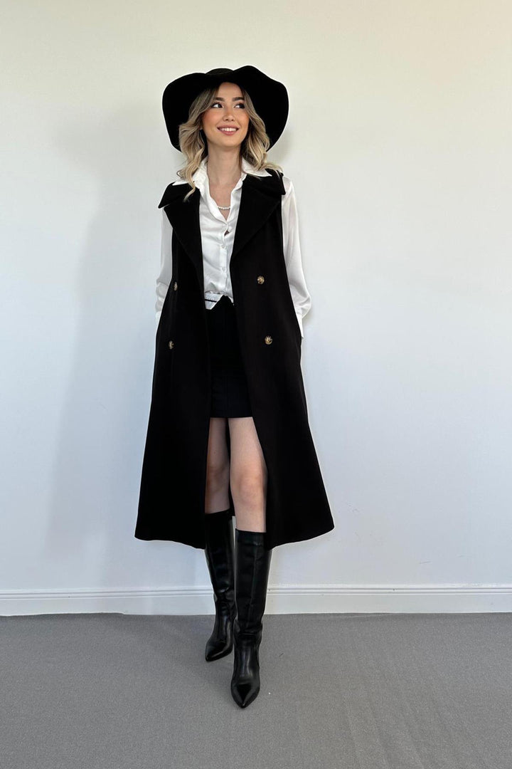 ELS Sleeveless Cashmere Women's Coat - Black - Venray