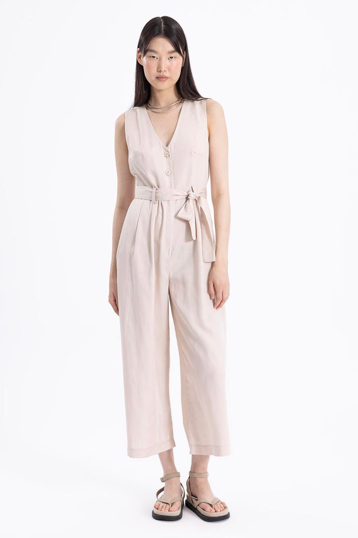 BSL Women Sleeveless V-neck Cotton Long Jumpsuit - Dallas