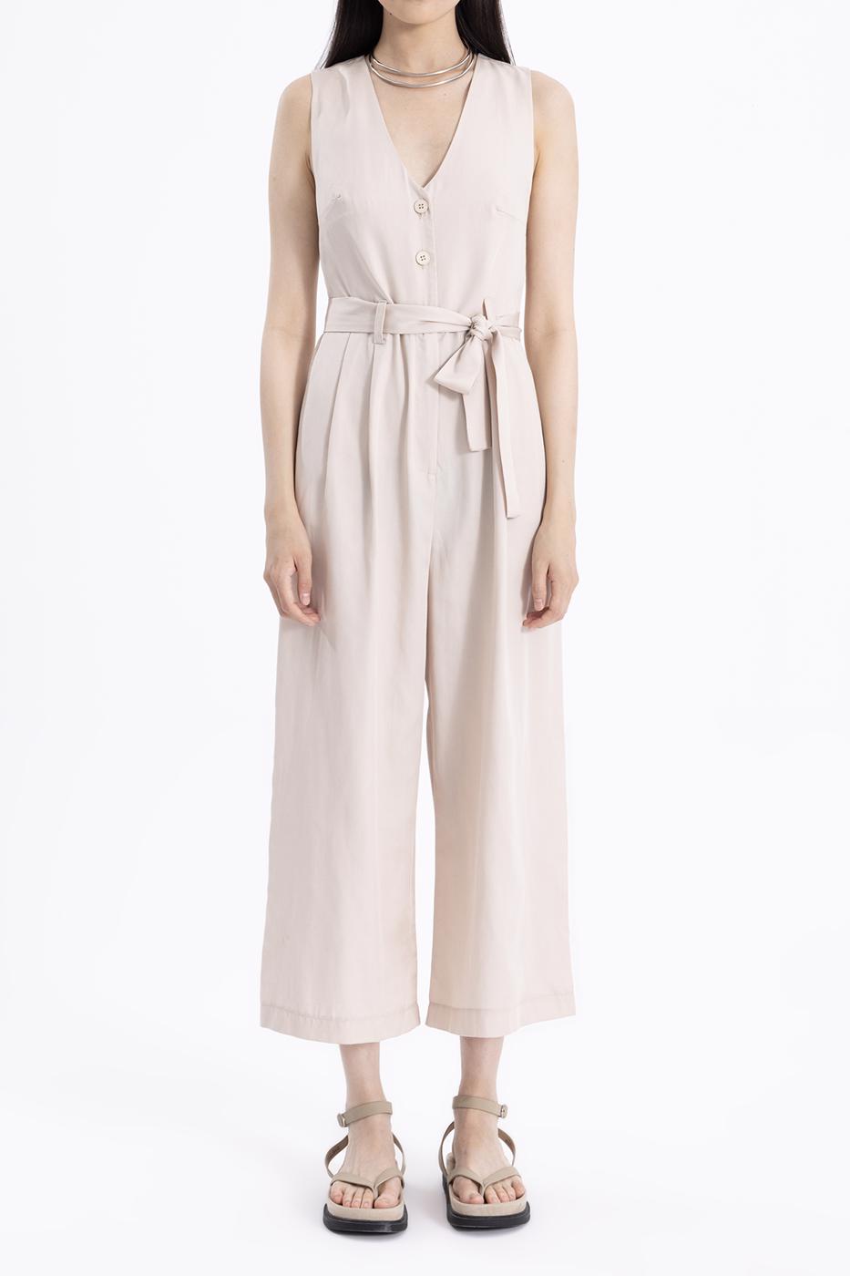 BSL Women Sleeveless V-neck Cotton Long Jumpsuit - Dallas