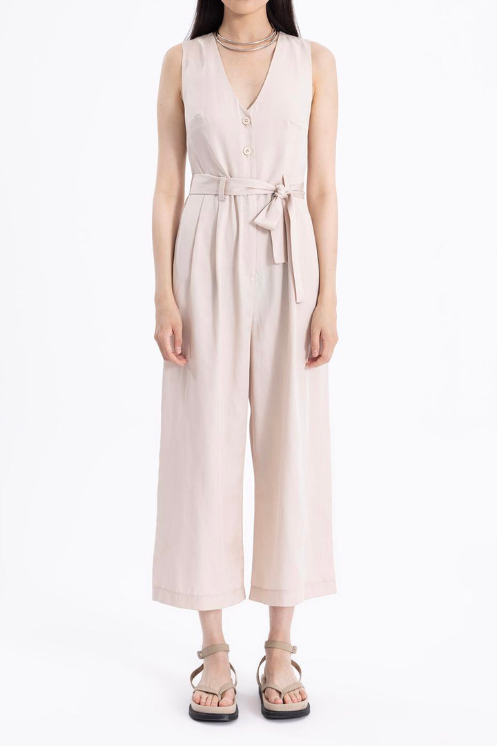 BSL Women Sleeveless V-neck Cotton Long Jumpsuit - Dallas