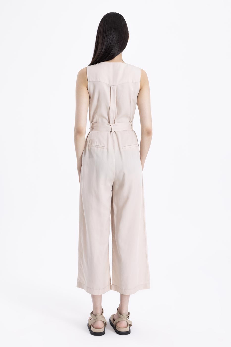 BSL Women Sleeveless V-neck Cotton Long Jumpsuit - Dallas