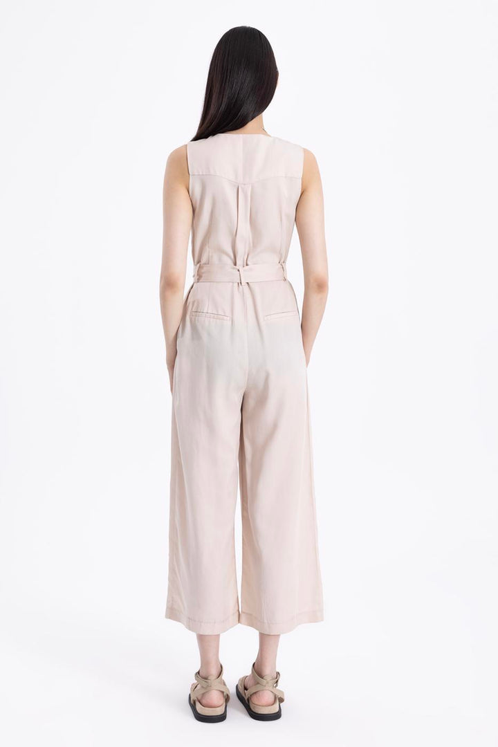 BSL Women Sleeveless V-neck Cotton Long Jumpsuit - Dallas