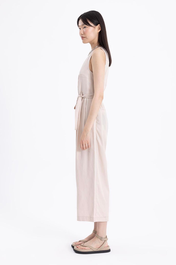BSL Women Sleeveless V-neck Cotton Long Jumpsuit - Dallas
