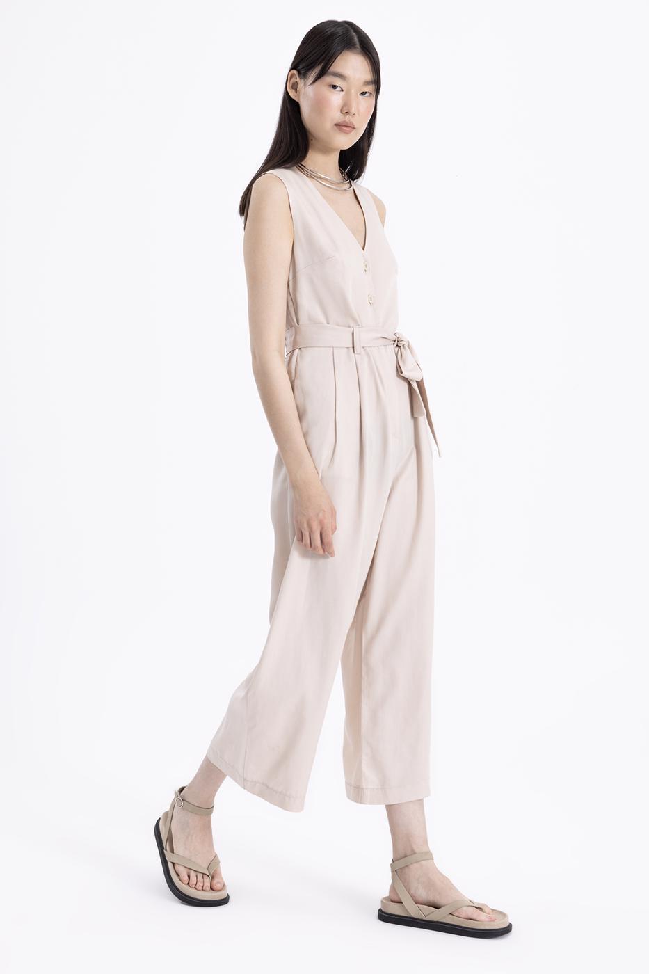 BSL Women Sleeveless V-neck Cotton Long Jumpsuit - Dallas