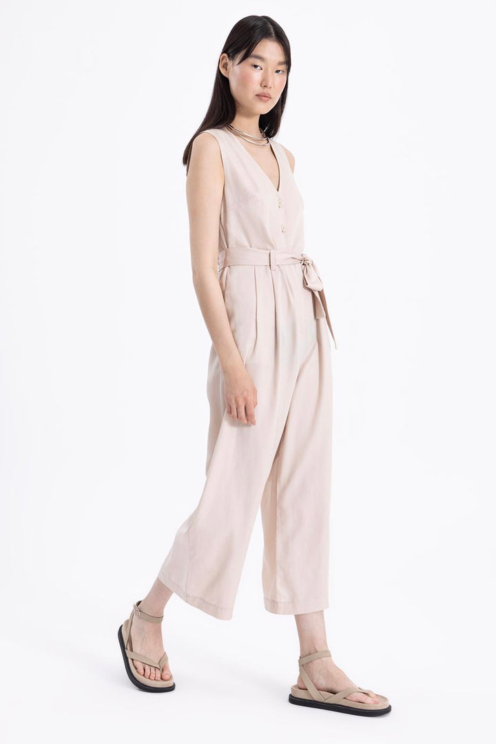 BSL Women Sleeveless V-neck Cotton Long Jumpsuit - Dallas