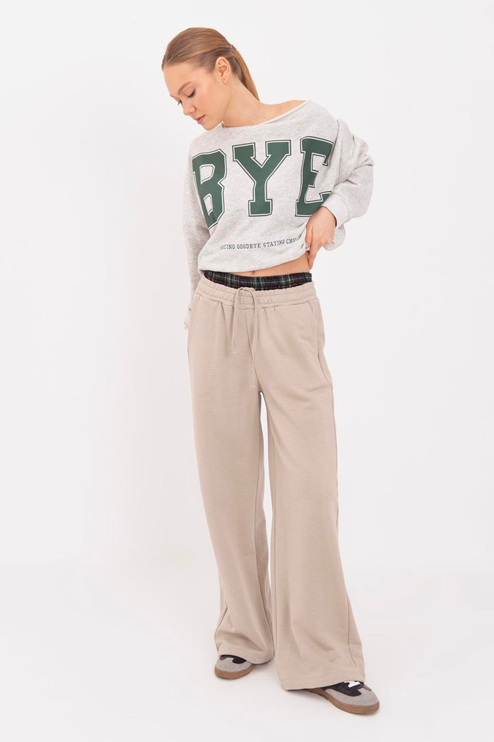 BSL Women Wide Leg Cotton Trousers with Contrast Waistband - Lawrence