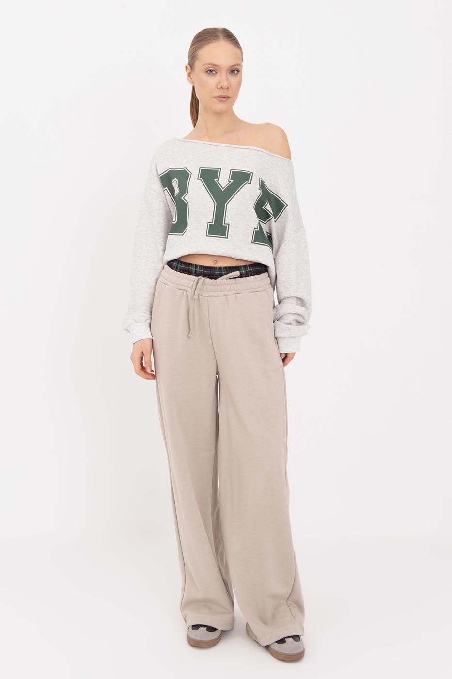 BSL Women Wide Leg Cotton Trousers with Contrast Waistband - Lawrence