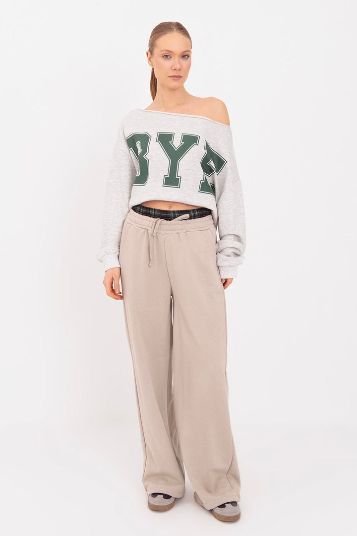 BSL Women Wide Leg Cotton Trousers with Contrast Waistband - Lawrence