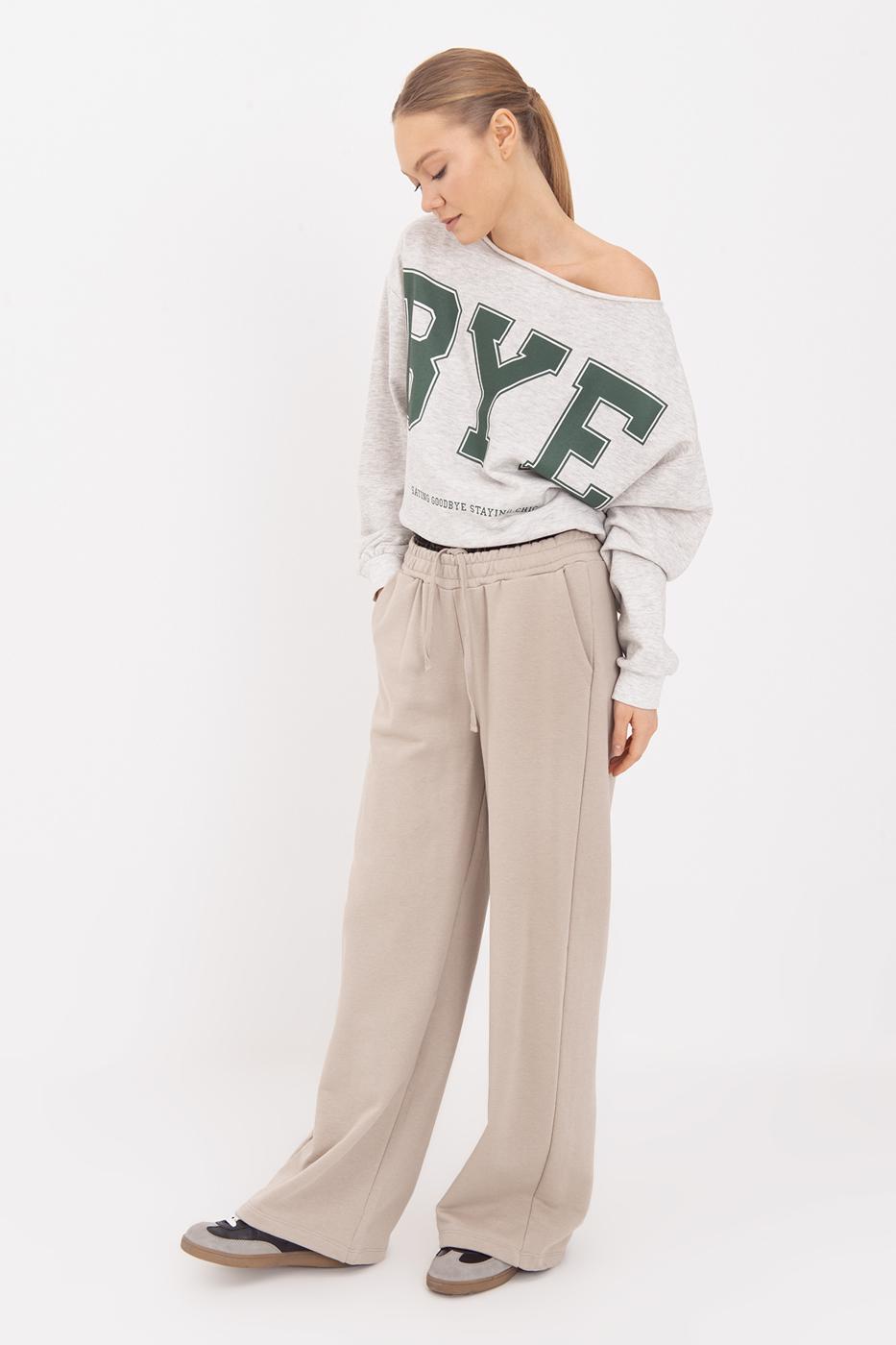 BSL Women Wide Leg Cotton Trousers with Contrast Waistband - Lawrence