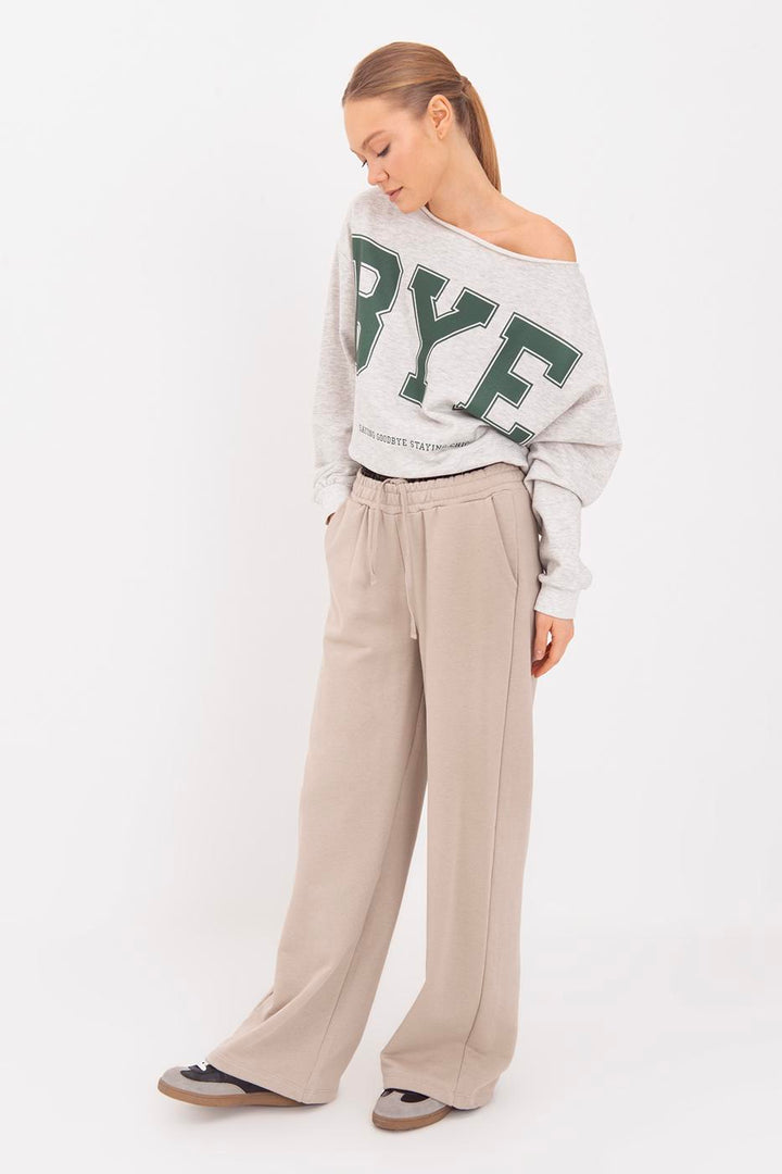 BSL Women Wide Leg Cotton Trousers with Contrast Waistband - Lawrence