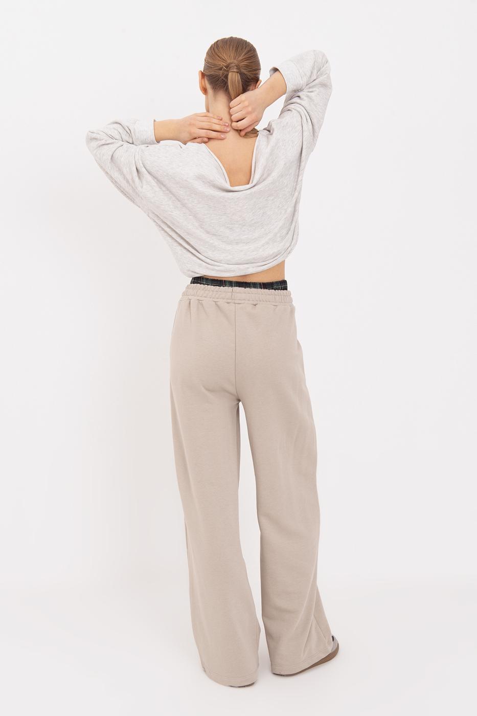 BSL Women Wide Leg Cotton Trousers with Contrast Waistband - Lawrence