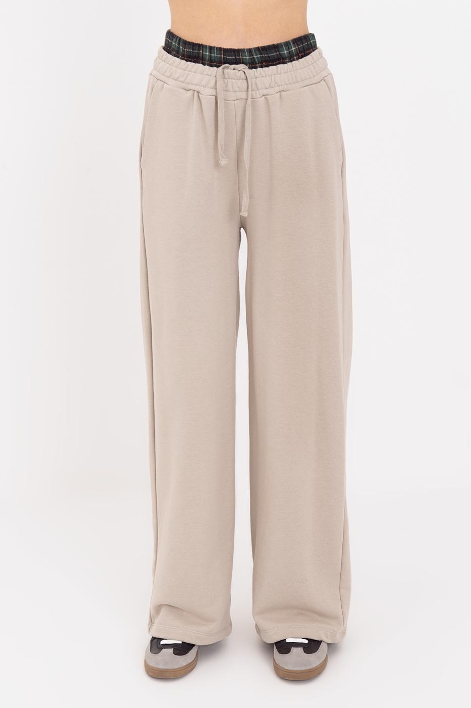 BSL Women Wide Leg Cotton Trousers with Contrast Waistband - Lawrence